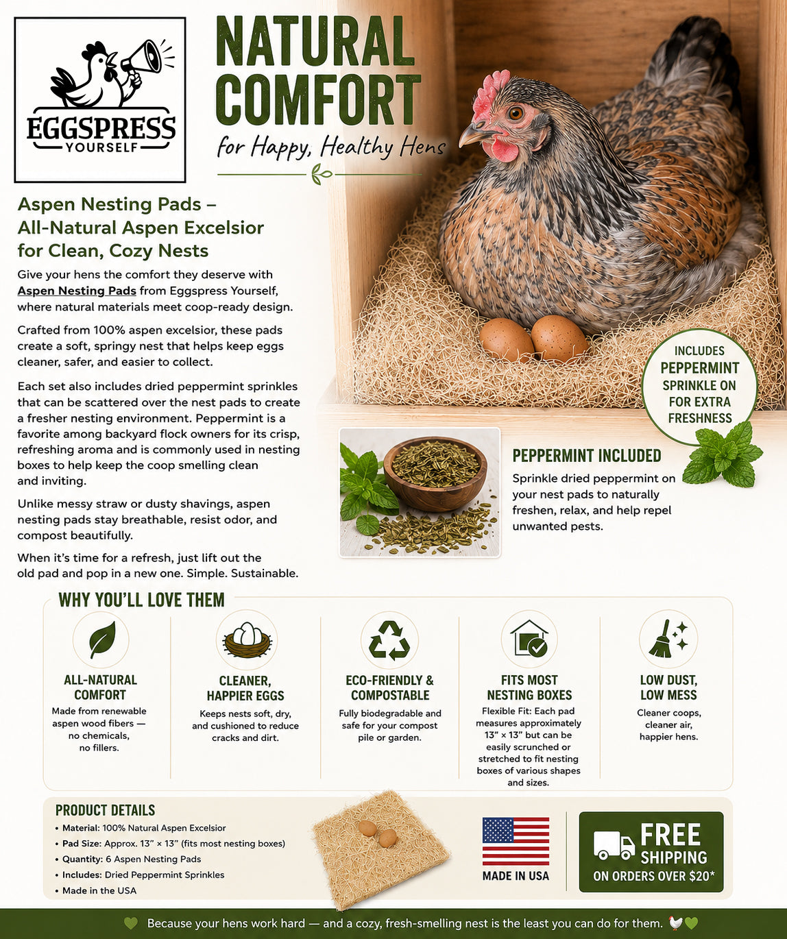 Aspen Nesting Pads with Peppermint – 6 Pack